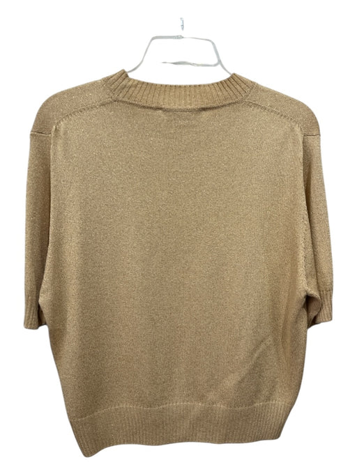 St John Basics Size M Gold Wool Blend Metallic Thread Scoop Neck Ribbed Trim Top Gold / M