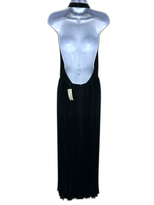 Halston Size 8 Black Polyester Halter Zip Back Accordian Pleat floor length Gown Black / 8