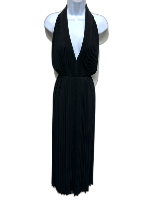 Halston Size 8 Black Polyester Halter Zip Back Accordian Pleat floor length Gown Black / 8
