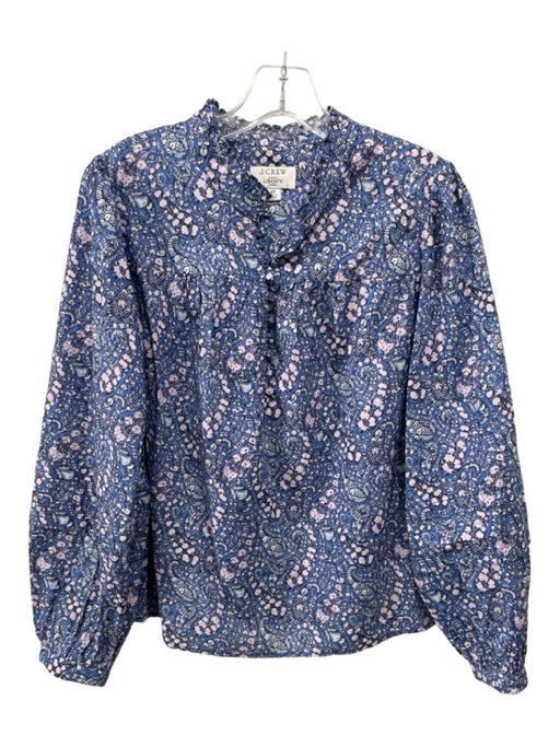 J Crew Liberty Size XS Blue & Pink Cotton Floral 1/2 Button Ruffle Top Blue & Pink / XS