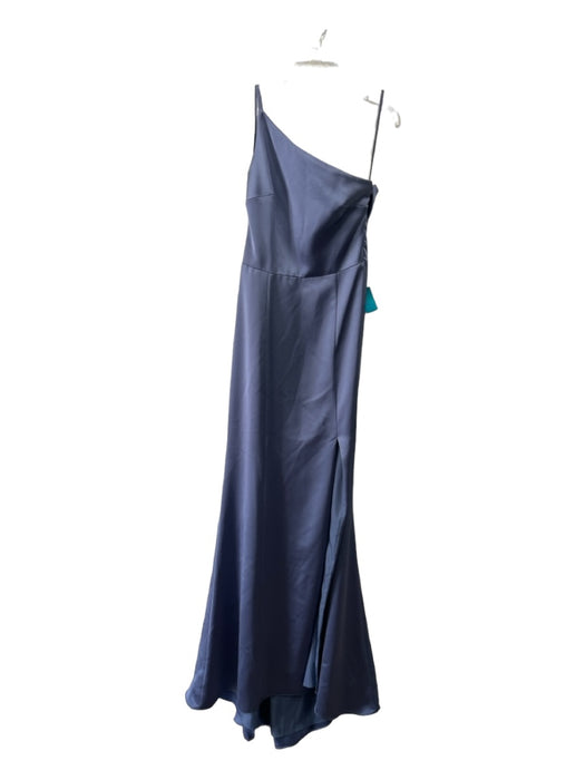 Amsale Size 2 Slate Blue Polyester Spaghetti Strap One Shoulder Front Slit Gown Slate Blue / 2