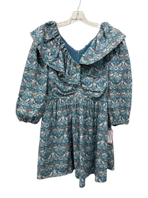 Hyacinth House Size Medium Blue Print Cotton Blend Floral Long Sleeve Dress Blue Print / Medium