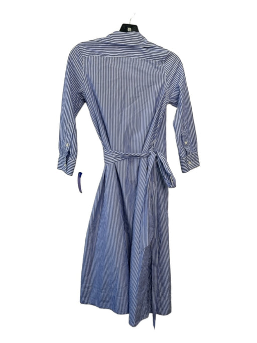 Ann Mashburn Size XS Blue & White Cotton 3/4 Sleeve Striped Collar Wrap Dress Blue & White / XS