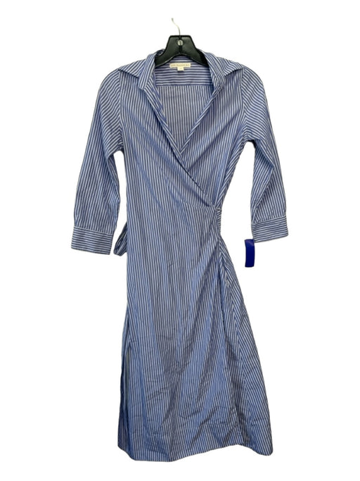 Ann Mashburn Size XS Blue & White Cotton 3/4 Sleeve Striped Collar Wrap Dress Blue & White / XS