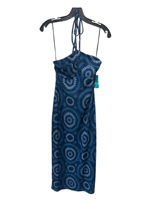 Ramy Brook Size 2 Blue & Navy Viscose Blend Halter Printed Knit Midi Dress  — Labels Resale Boutique