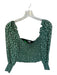 Reformation Size XS Green & White Viscose Long Sleeve Rouched Floral Cropped Top Green & White / XS