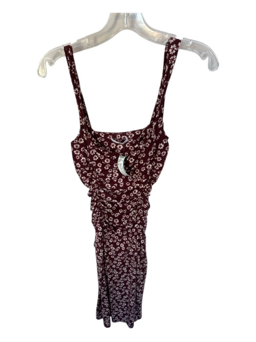 Reformation Size XS Maroon & White Tencel Sleeveless Gathered Side Floral Dress Maroon & White / XS