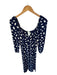 Reformation Size 2 Navy & white Viscose Blend Long Sleeve dots Slit Maxi Dress Navy & white / 2