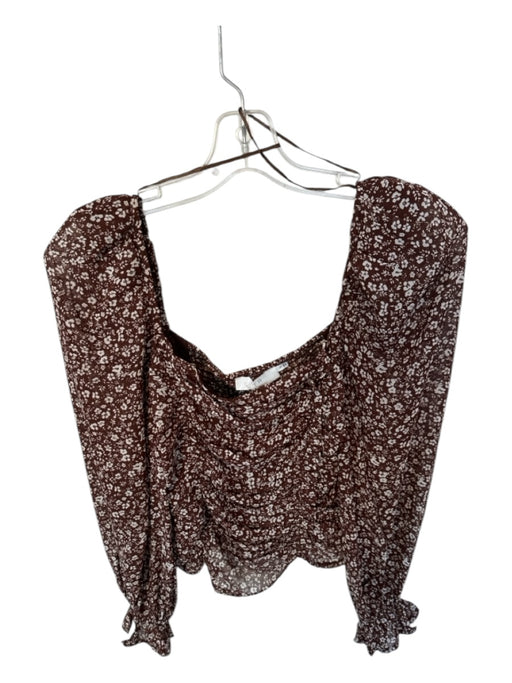 ASTR Size S Brown & White Polyester Long Sleeve Floral Top Brown & White / S