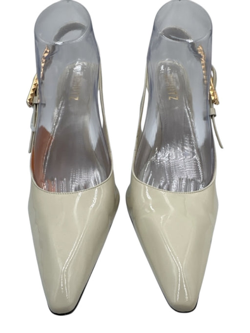 Schutz Shoe Size 8.5 Cream White Patent Leather Slingbacks Pointed Toe Sandals Cream White / 8.5