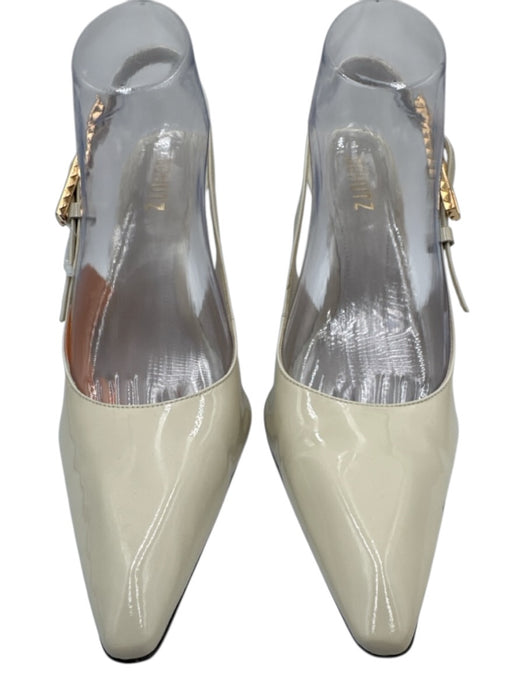 Schutz Shoe Size 8.5 Cream White Patent Leather Slingbacks Pointed Toe Sandals Cream White / 8.5