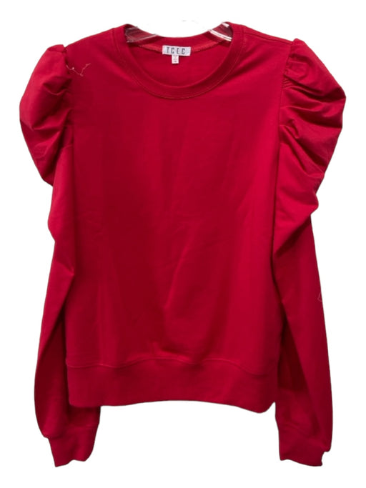 TCEC Size M Red Cotton Puff Shoulder Crew Neck Long Sleeve Top Red / M