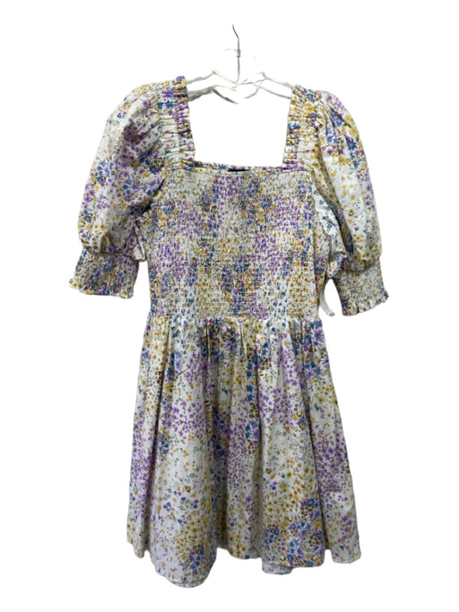1. State Size L White, Purple & Yellow Cotton Square Neck Floral Dress White, Purple & Yellow / L