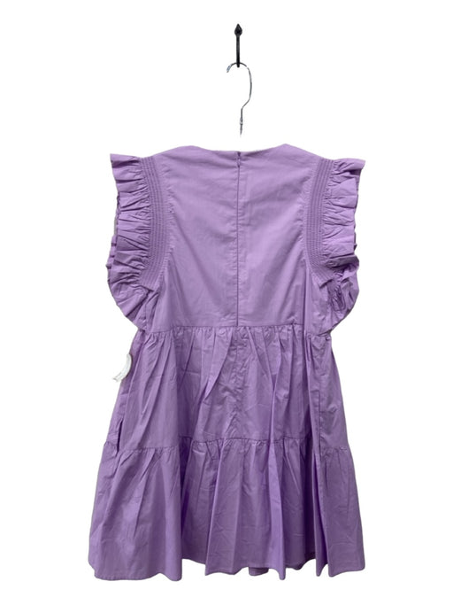 English Factory Size M Purple Cotton Ruffle Cap Sleeve Back Zip Tiered Dress Purple / M