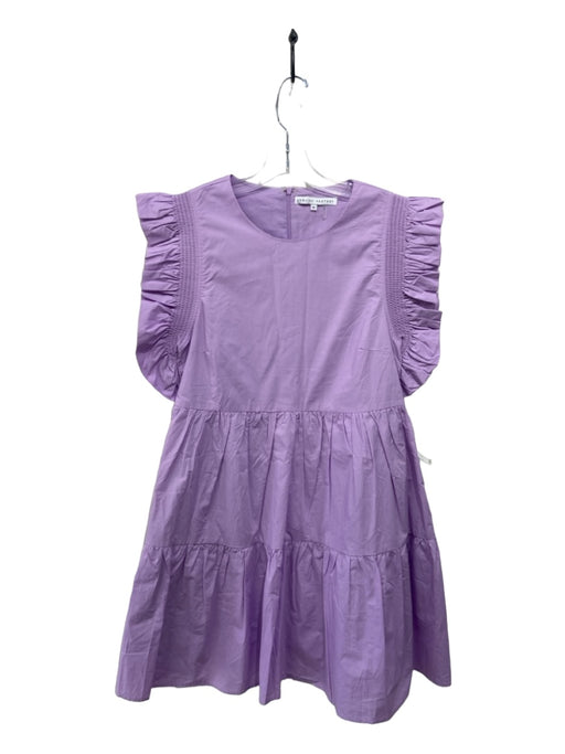 English Factory Size M Purple Cotton Ruffle Cap Sleeve Back Zip Tiered Dress Purple / M