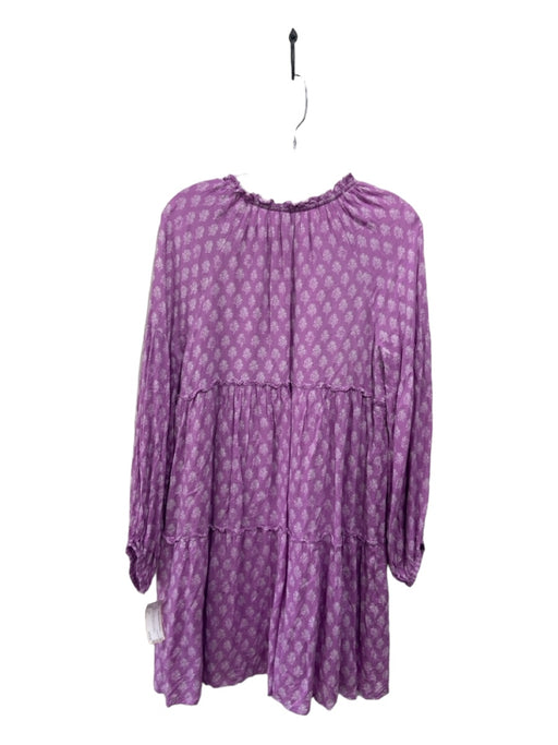 J. Marie Size M Purple & White Viscose V Neck Abstract Long Sleeve Dress Purple & White / M