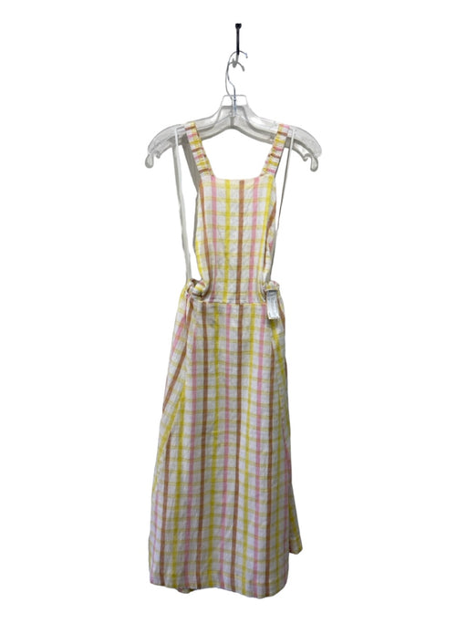 Mable Size M White, Yellow & Pink Cotton Sleeveless Windowpane Open Back Dress White, Yellow & Pink / M