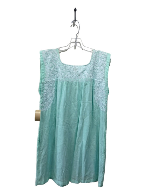 J. Marie Size M Light blue & white Rayon Blend Sleeveless Embroidered Dress Light blue & white / M