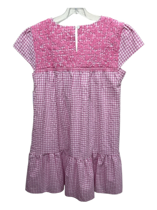J. Marie Size S Pink & White Cotton Gingham Floral Embroidery V Neck Dress Pink & White / S