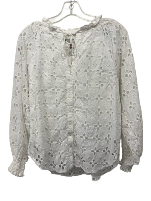 Karlie Size M White Cotton Eyelet Flowers High Rise Button Down Short Set White / M