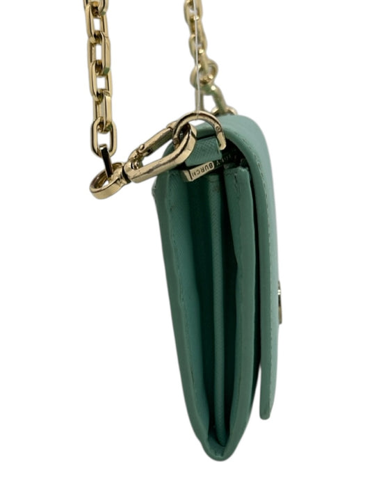 Tory Burch Turquoise Leather Gold Tone Hardware Flap Logo Chain Strap Bag Turquoise / S