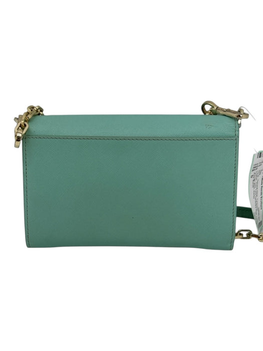 Tory Burch Turquoise Leather Gold Tone Hardware Flap Logo Chain Strap Bag Turquoise / S