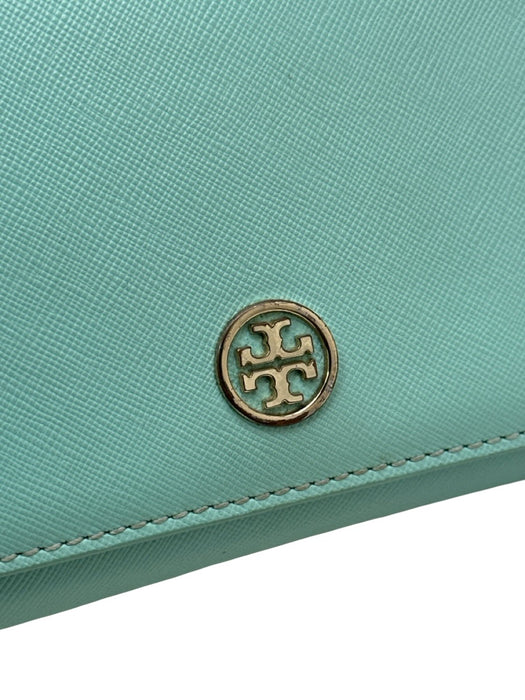 Tory Burch Turquoise Leather Gold Tone Hardware Flap Logo Chain Strap Bag Turquoise / S