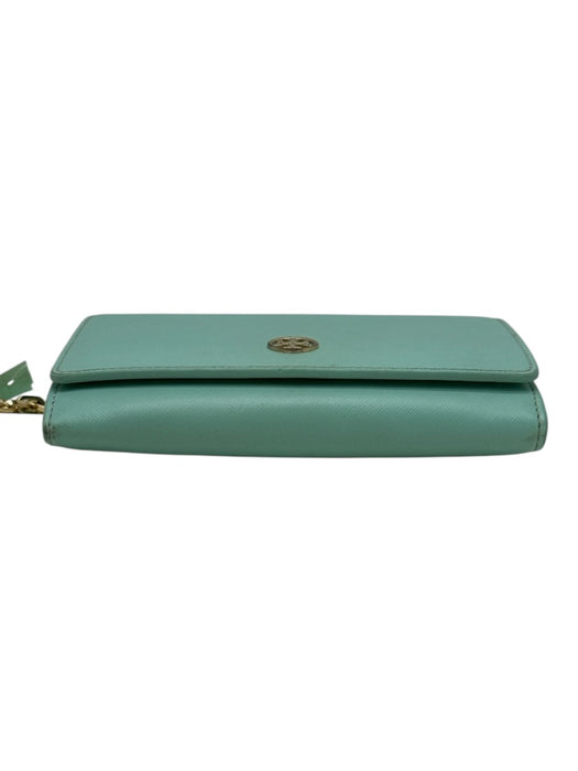 Tory Burch Turquoise Leather Gold Tone Hardware Flap Logo Chain Strap Bag Turquoise / S
