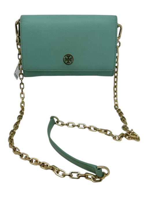 Tory Burch Turquoise Leather Gold Tone Hardware Flap Logo Chain Strap Bag Turquoise / S