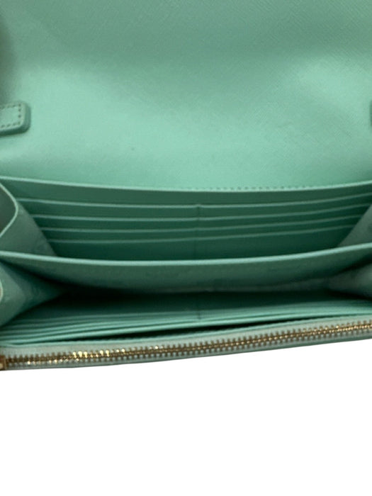 Tory Burch Turquoise Leather Gold Tone Hardware Flap Logo Chain Strap Bag Turquoise / S