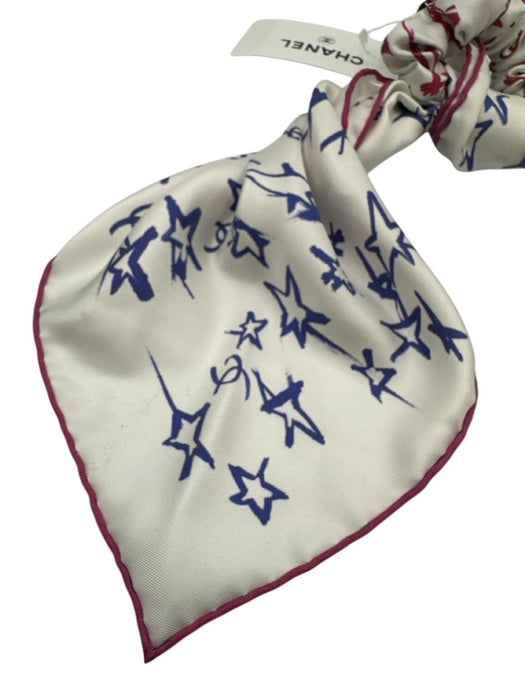 Chanel White, Blue & Pink Silk Stars Hair Tie Scarf Hair Accessories/Tools White, Blue & Pink