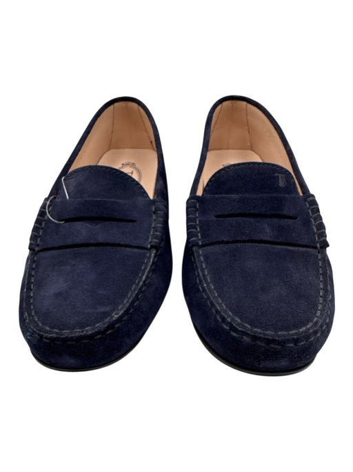 Tod's Shoe Size 41 Midnight blue Leather Upper Round Toe Suede Penny Loafers Midnight blue / 41