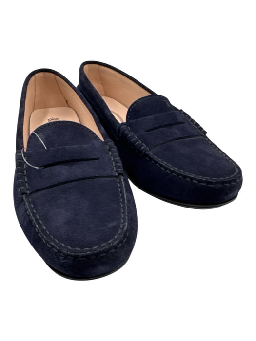 Tod's Shoe Size 41 Midnight blue Leather Upper Round Toe Suede Penny Loafers Midnight blue / 41