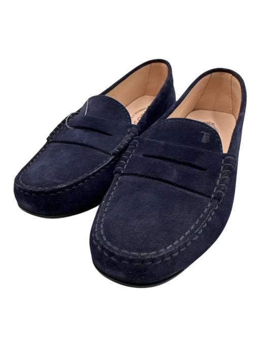 Tod's Shoe Size 41 Midnight blue Leather Upper Round Toe Suede Penny Loafers Midnight blue / 41