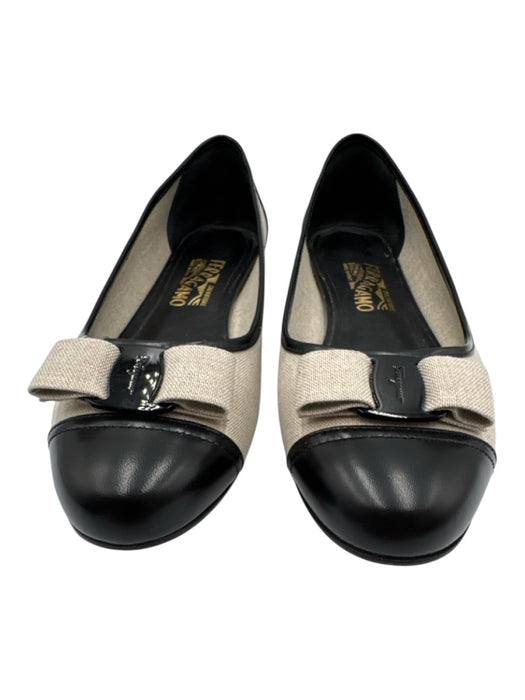 Salvatore Ferragamo Shoe Size 11 Cream Beige & Black Bow detail Toe Cap Flats Cream Beige & Black / 11