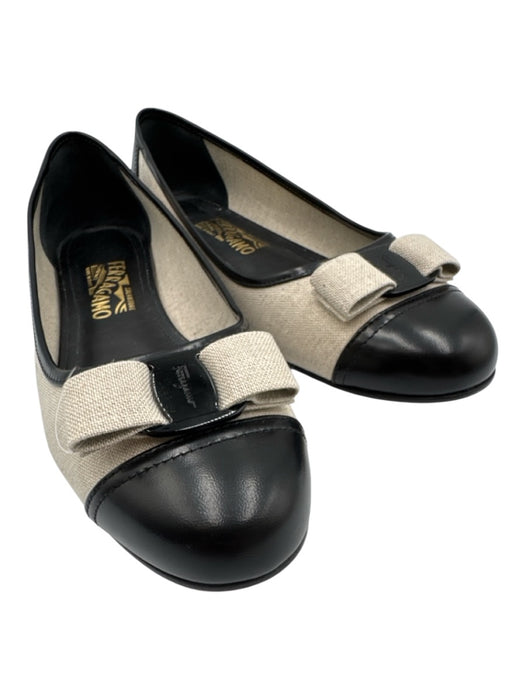 Salvatore Ferragamo Shoe Size 11 Cream Beige & Black Bow detail Toe Cap Flats Cream Beige & Black / 11