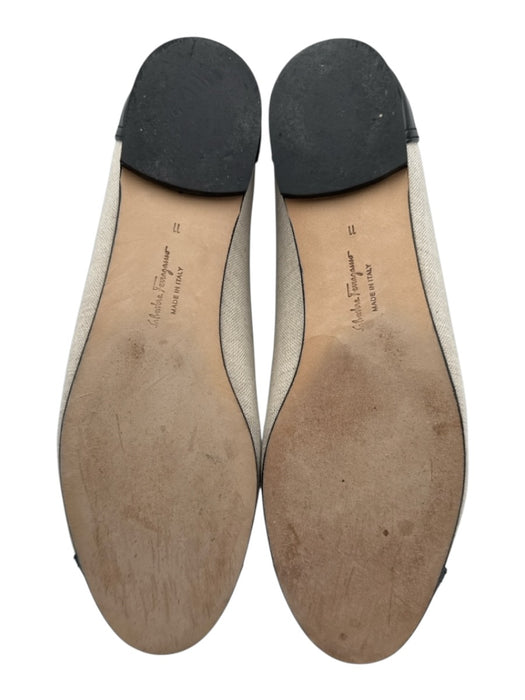 Salvatore Ferragamo Shoe Size 11 Cream Beige & Black Bow detail Toe Cap Flats Cream Beige & Black / 11