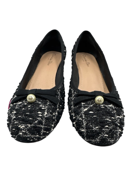 Christian Dior Shoe Size 41.5 Black & White textile upper Tweed Round Toe Pumps Black & White / 41.5