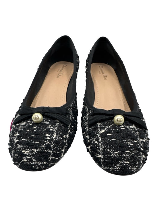 Christian Dior Shoe Size 41.5 Black & White textile upper Tweed Round Toe Pumps Black & White / 41.5