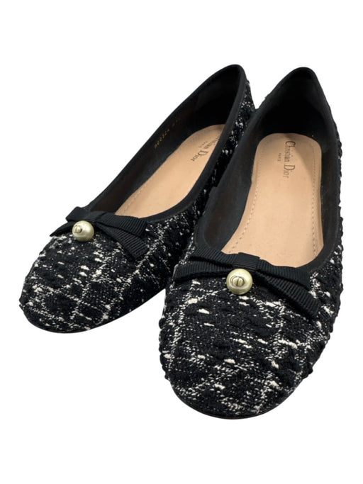 Christian Dior Shoe Size 41.5 Black & White textile upper Tweed Round Toe Pumps Black & White / 41.5