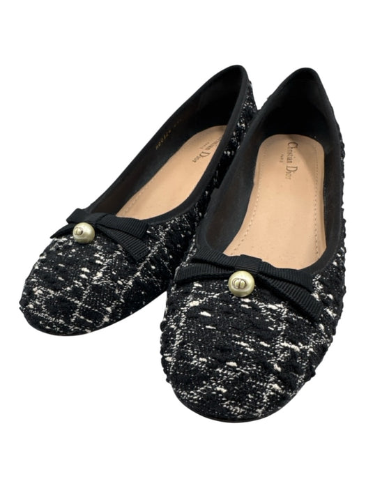 Christian Dior Shoe Size 41.5 Black & White textile upper Tweed Round Toe Pumps Black & White / 41.5