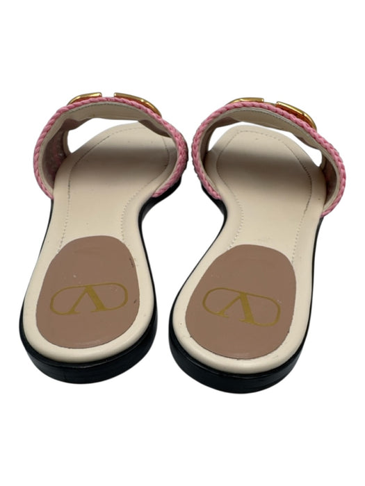 Valentino Garavani Shoe Size 41 Pink & Gold Textile Crochet Stripe Slide Sandals Pink & Gold / 41