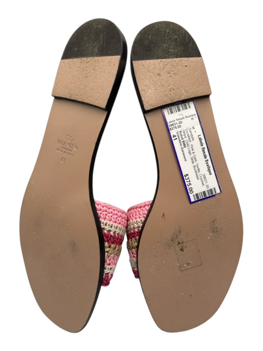 Valentino Garavani Shoe Size 41 Pink & Gold Textile Crochet Stripe Slide Sandals Pink & Gold / 41