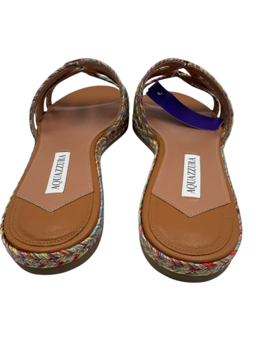 Aquazzura Shoe Size 42 Gold & Multi Canvas Braided Metallic Espadrille Sandals Gold & Multi / 42