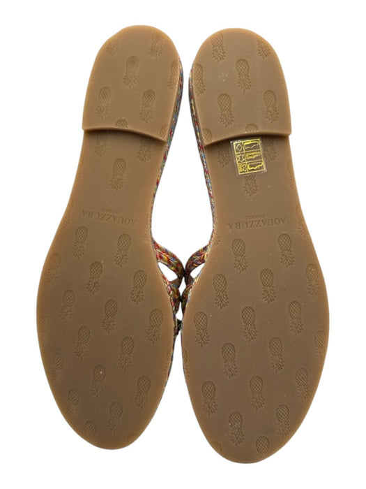 Aquazzura Shoe Size 42 Gold & Multi Canvas Braided Metallic Espadrille Sandals Gold & Multi / 42