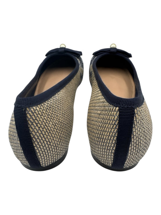 Dior Shoe Size 42 Blue & Beige Canvas Bow detail Round Toe Floral Ballet Flats Blue & Beige / 42
