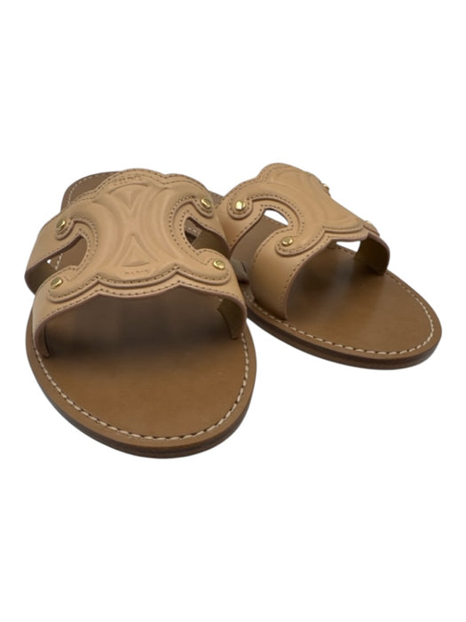 Celine Shoe Size 41 Light Brown Calfskin Leather Slide Triomphe Flats Sandals Light Brown / 41