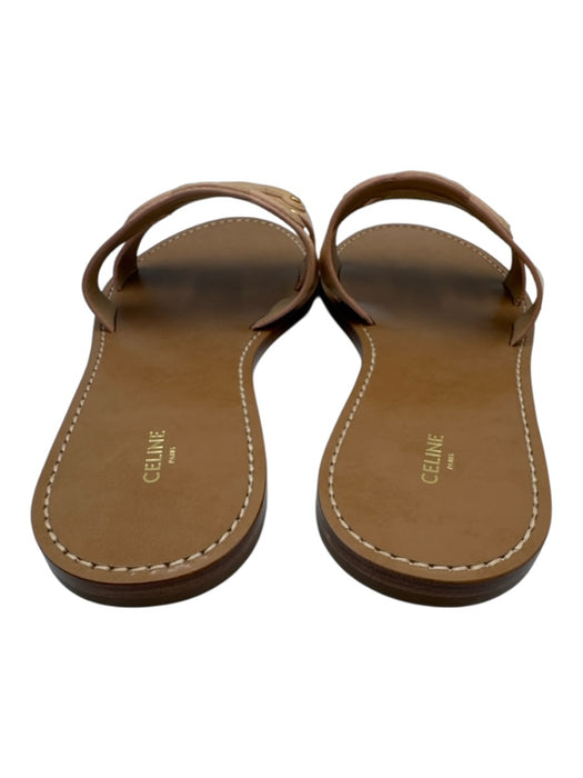 Celine Shoe Size 41 Light Brown Calfskin Leather Slide Triomphe Flats Sandals Light Brown / 41