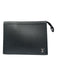 Louis Vuitton Black Taiga Leather Zip Top Silver Logo Clutch Card Slots Bag Black / S