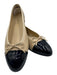 Chanel Shoe Size 42 Beige & Navy Blue Leather Upper Bow Toe Cap Ballerina Flats Beige & Navy Blue / 42